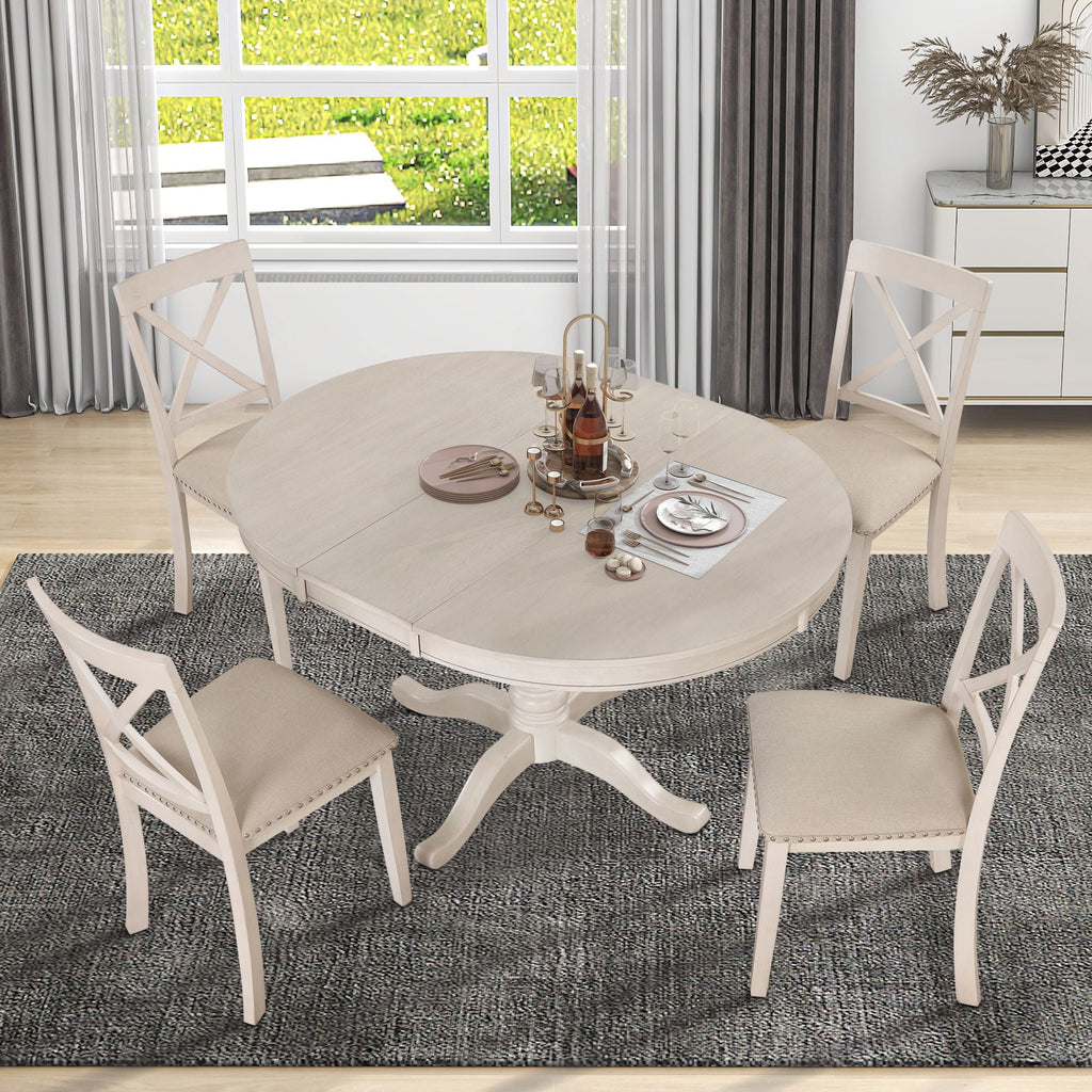 Modern Dining Table Set for 4 with Curved Back Chairs - Beige or Light Brown