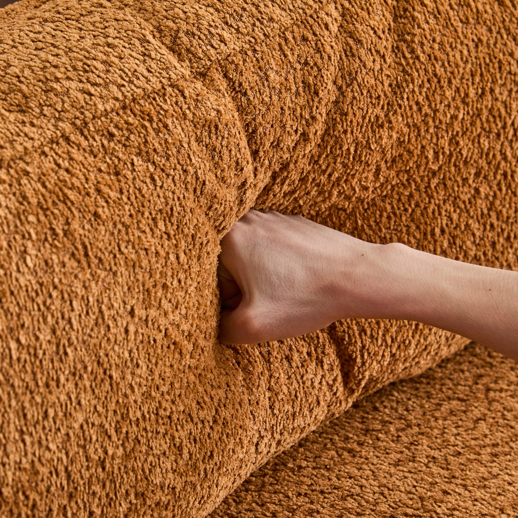 77 in. Boucle Sofa with Solid Wood Base - Modern 3 Seater, Camel