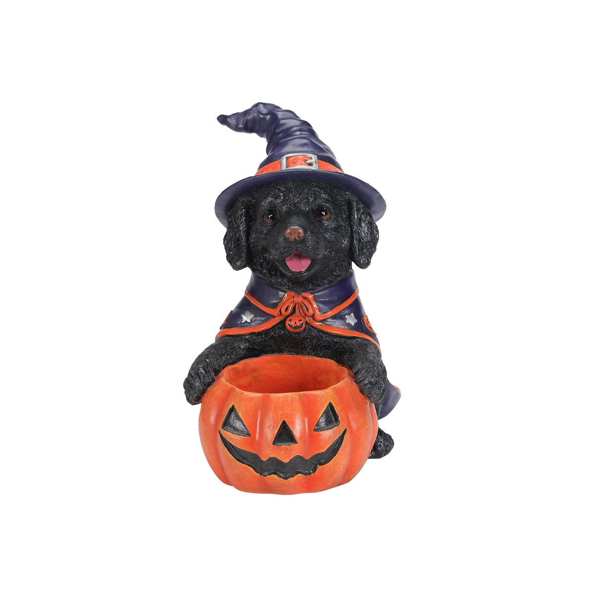 Halloween Labrador Puppy Statue with Candy Bowl - Orange-Red, Purple+Black