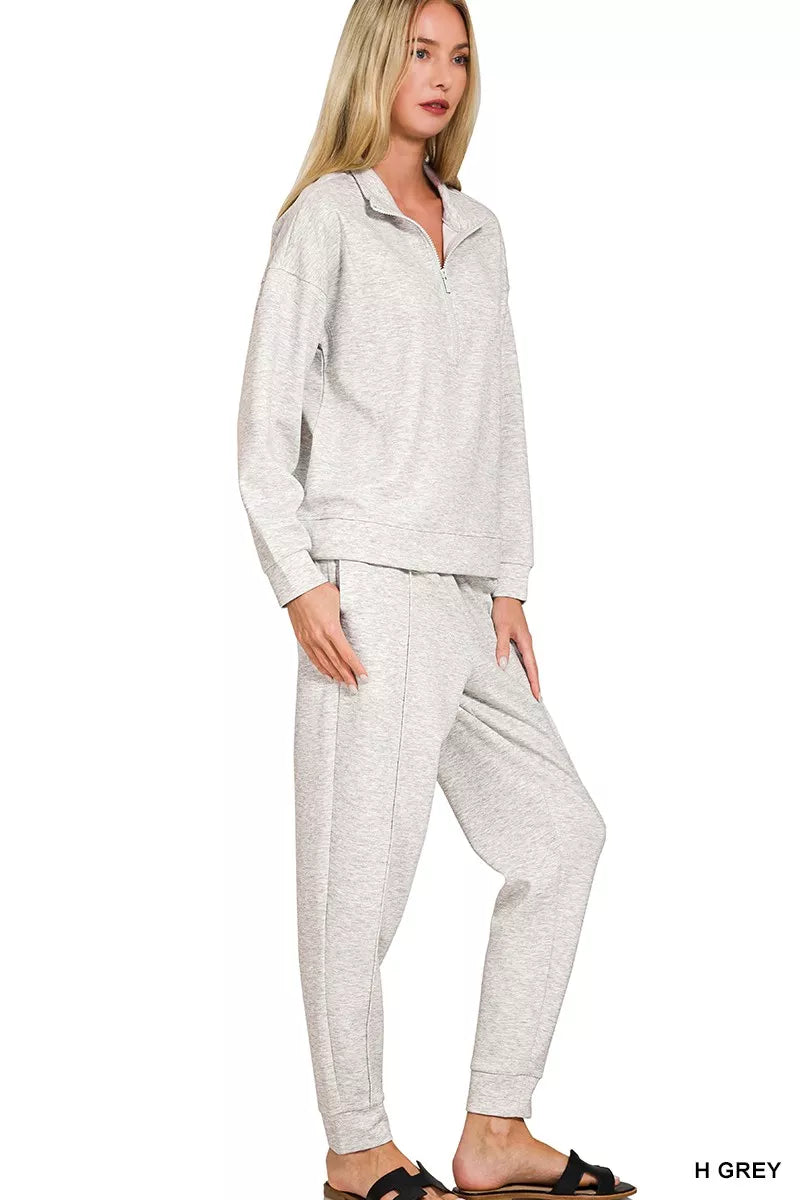 Zenana Scuba Half Zip Pullover and Jogger Set