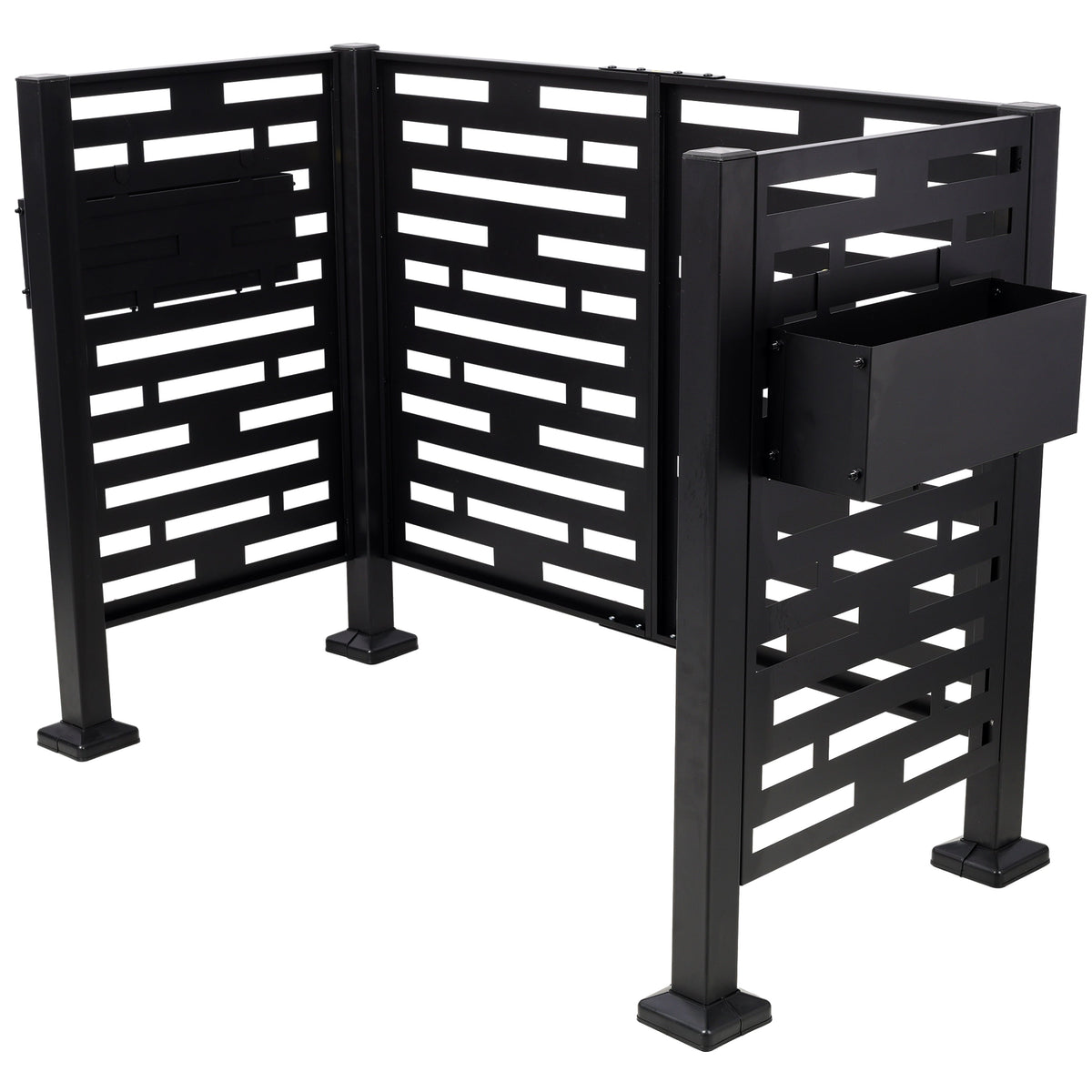 Metal Air Conditioner Fence with Planter Boxes - Black