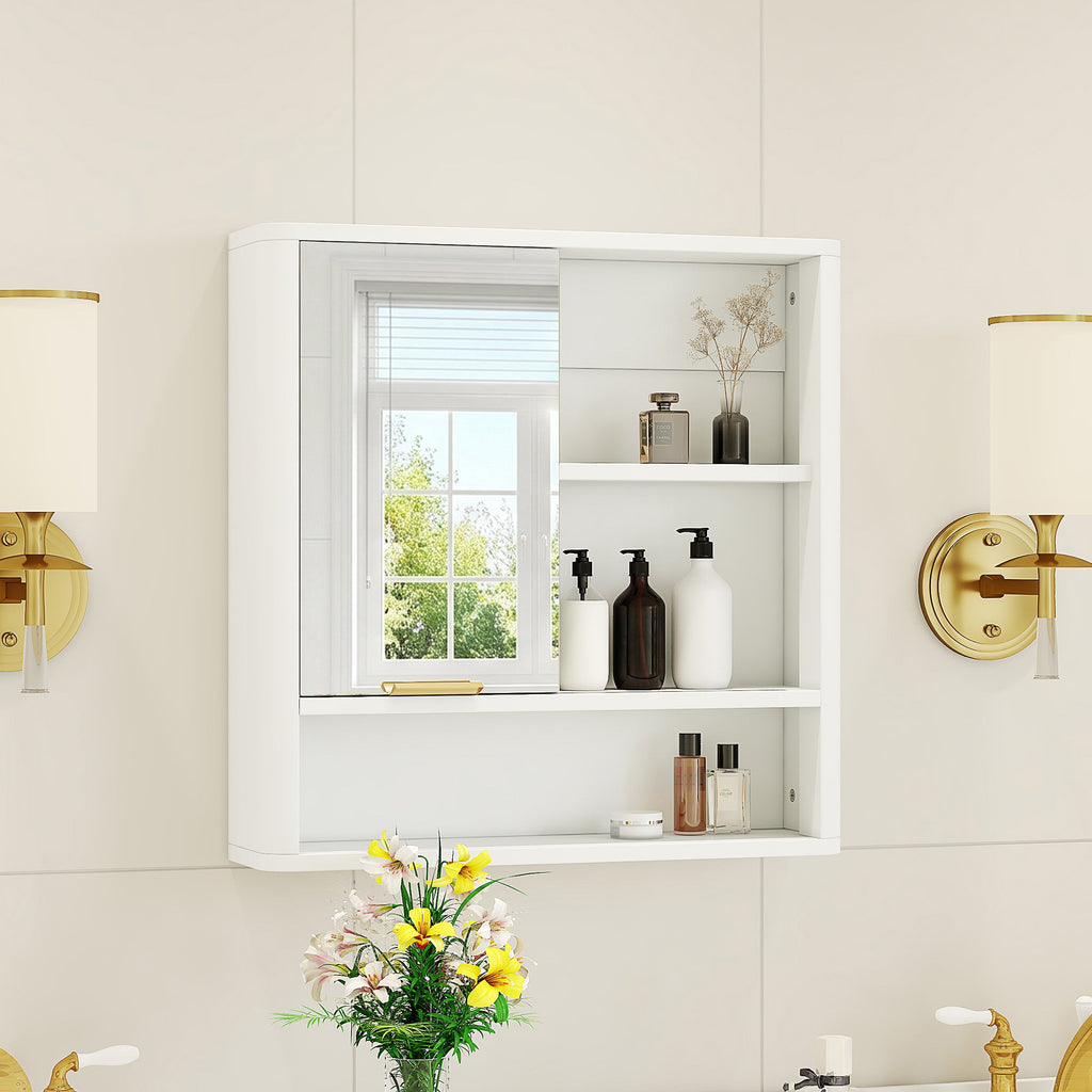 Modern Bathroom Mirror Cabinet with Open Shelves - Bathroom Storage, MDF