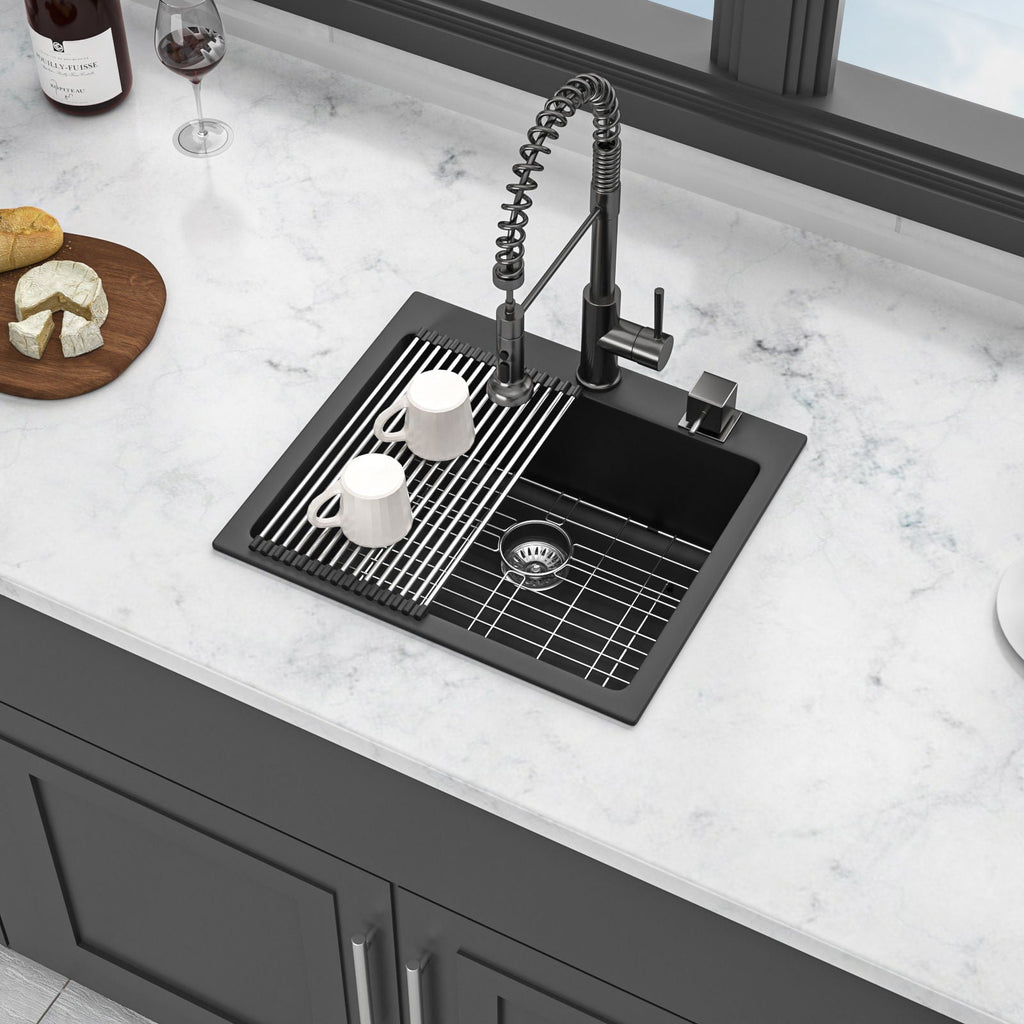 Quartz Kitchen Sink with Durable Design - Black or White