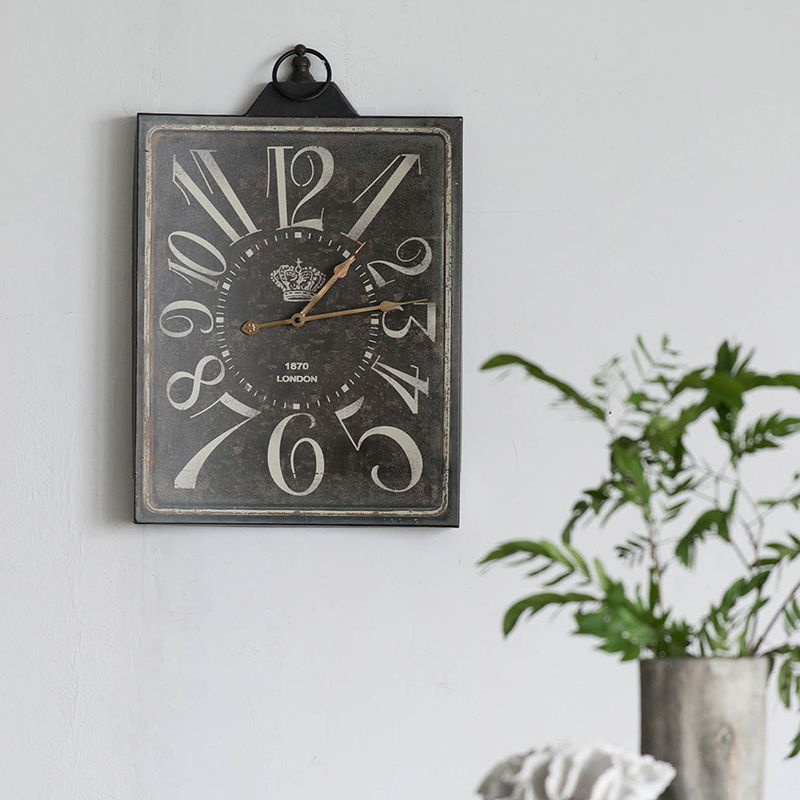 Large Vintage Rectangular Wall Clock with Numerals - White / Black