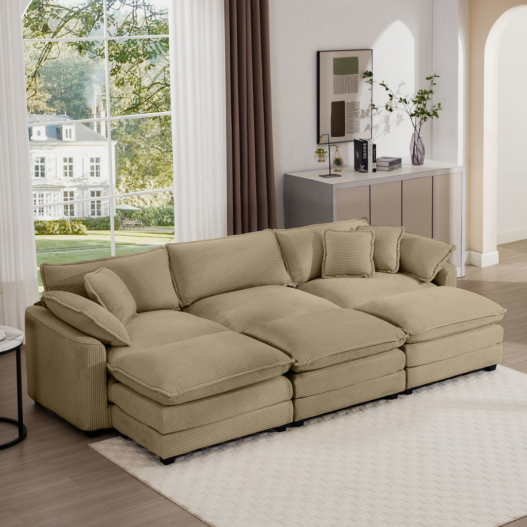 Modern Oversized Modular Cushion Sofa With Ottoman, Low Back, Deep Seating Sofa Set
