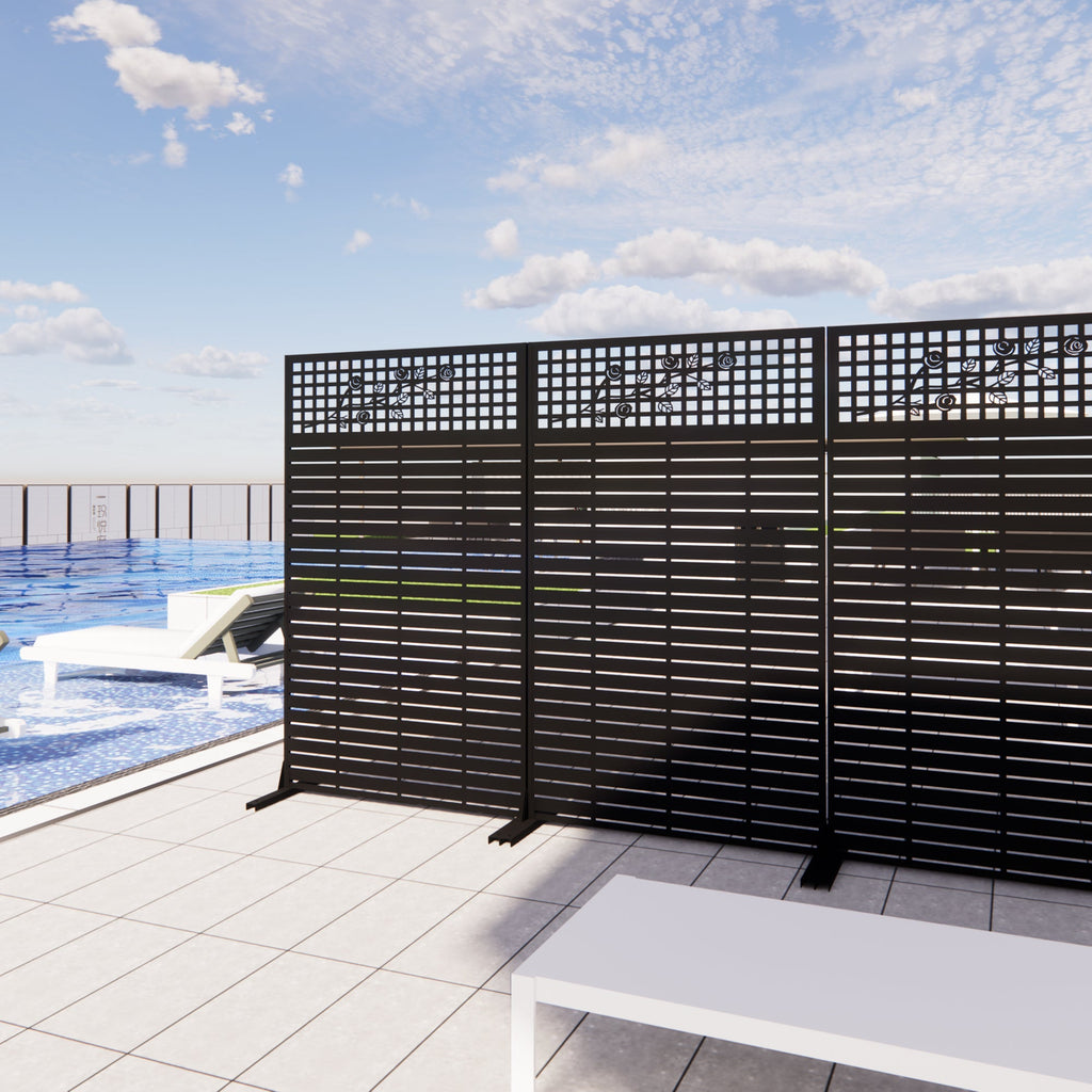 Metal Privacy Screens with Freestanding Iron Construction - Black