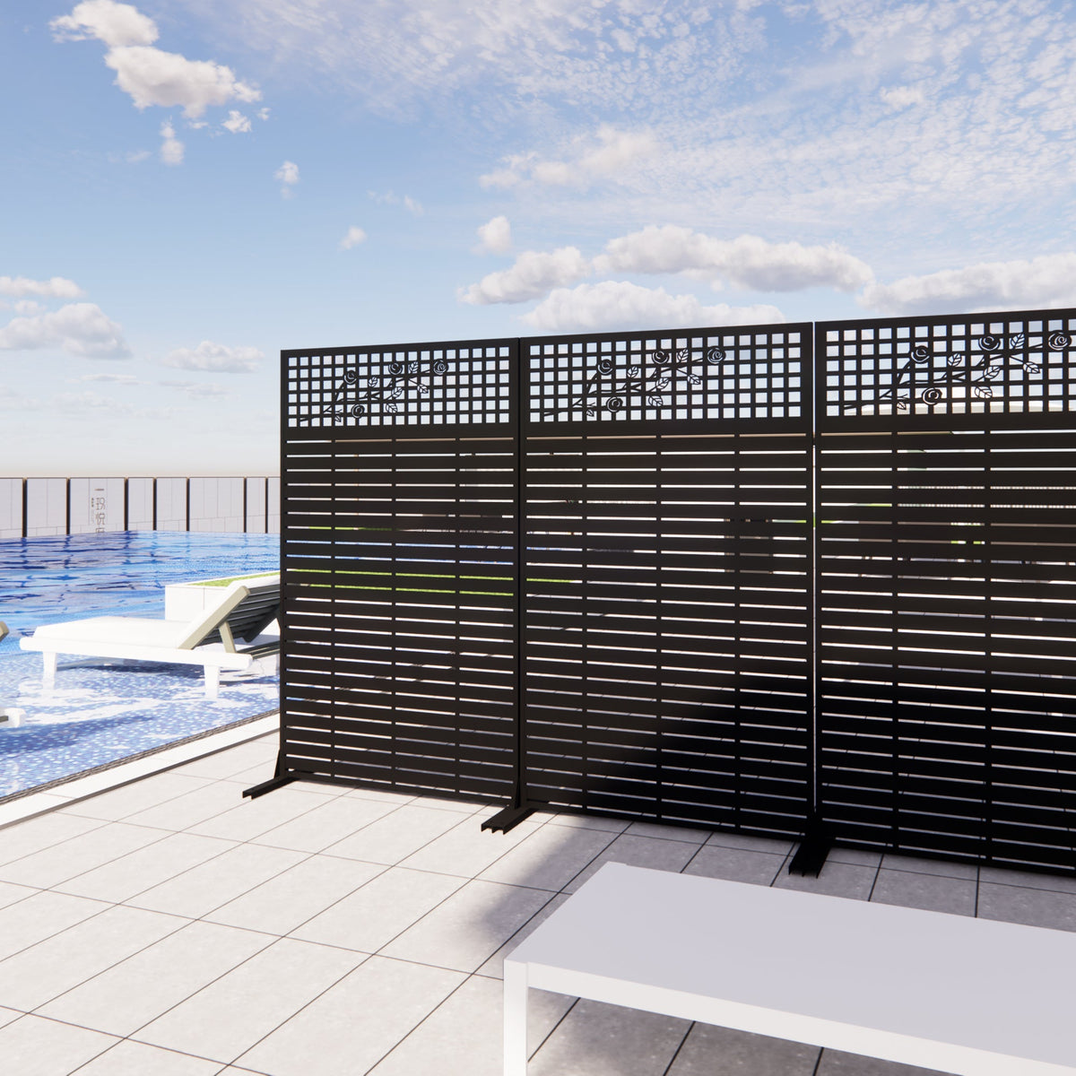 Metal Privacy Screens with Freestanding Iron Construction - Black