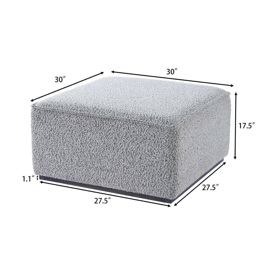 Square Upholstered Ottoman with Solid Wood Legs - Black-and-White Fabric
