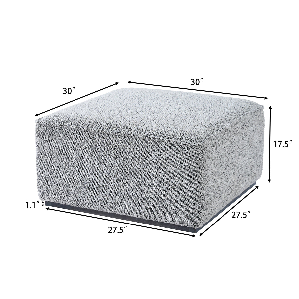 Square Upholstered Ottoman with Solid Wood Legs - Black-and-White Fabric