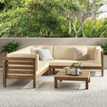 Outdoor Wooden Sectional Set with Cushions - Beige