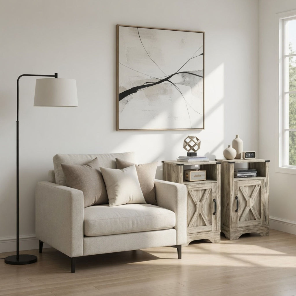 Farmhouse Nightstand with Charging Station & Storage - Multiple Colors