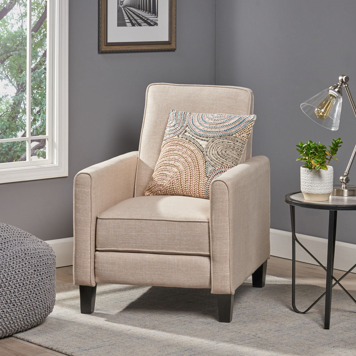 Upholstered Push Back Recliner Chair with Adjustable Recline - Multiple Colors
