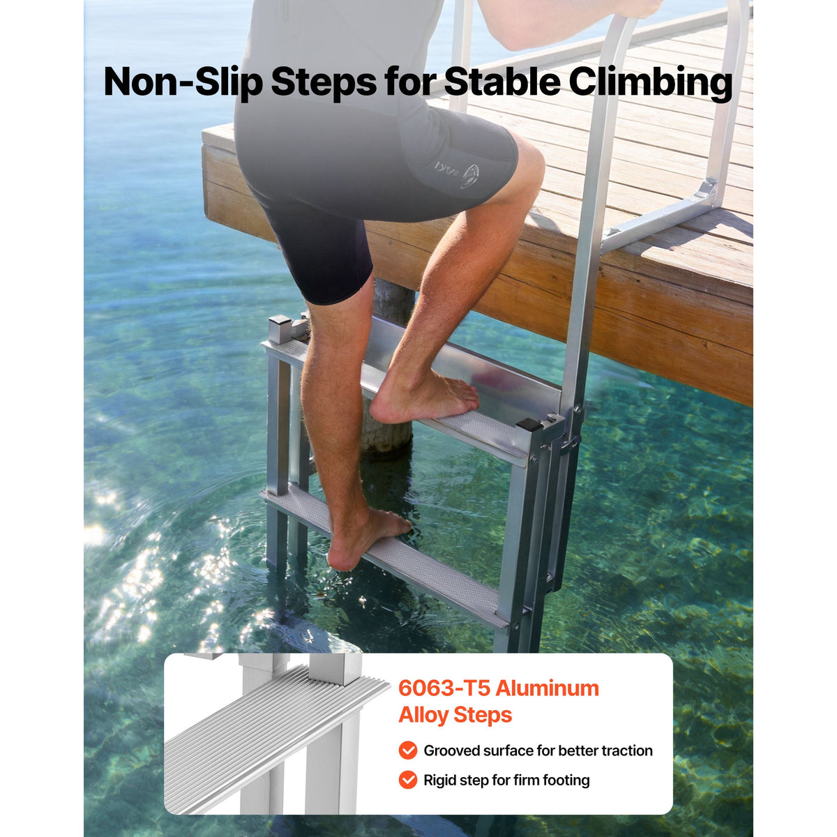 Retractable Dock Ladder with Auto-Lift Float - 4 Steps Aluminum Alloy
