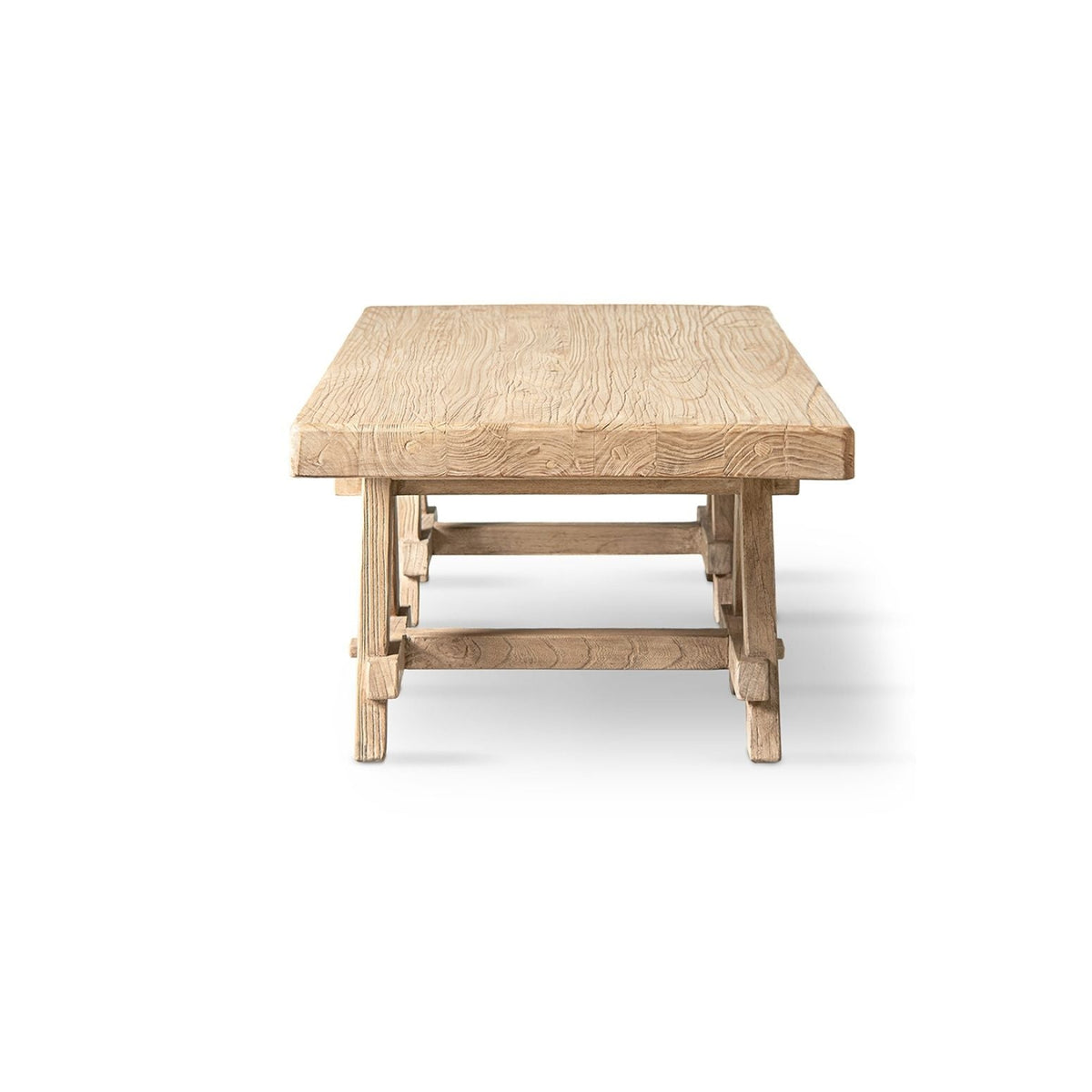 Trestle Coffee Table with Solid Reclaimed Elm Construction - Dark or Light Brown