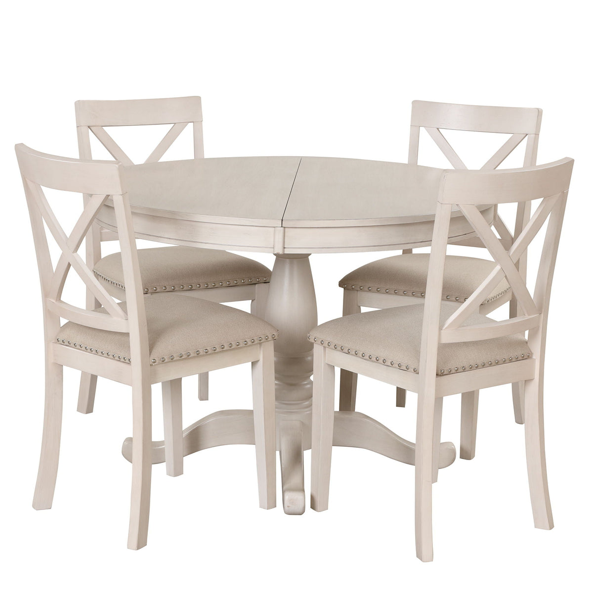 Modern Dining Table Set for 4 with Curved Back Chairs - Beige or Light Brown