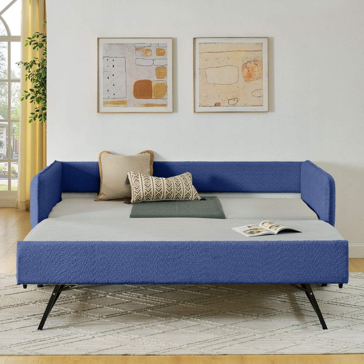 Upholstered Daybed With Pop Up Trundle - Fabric Trundle Bed in Multiple Colors