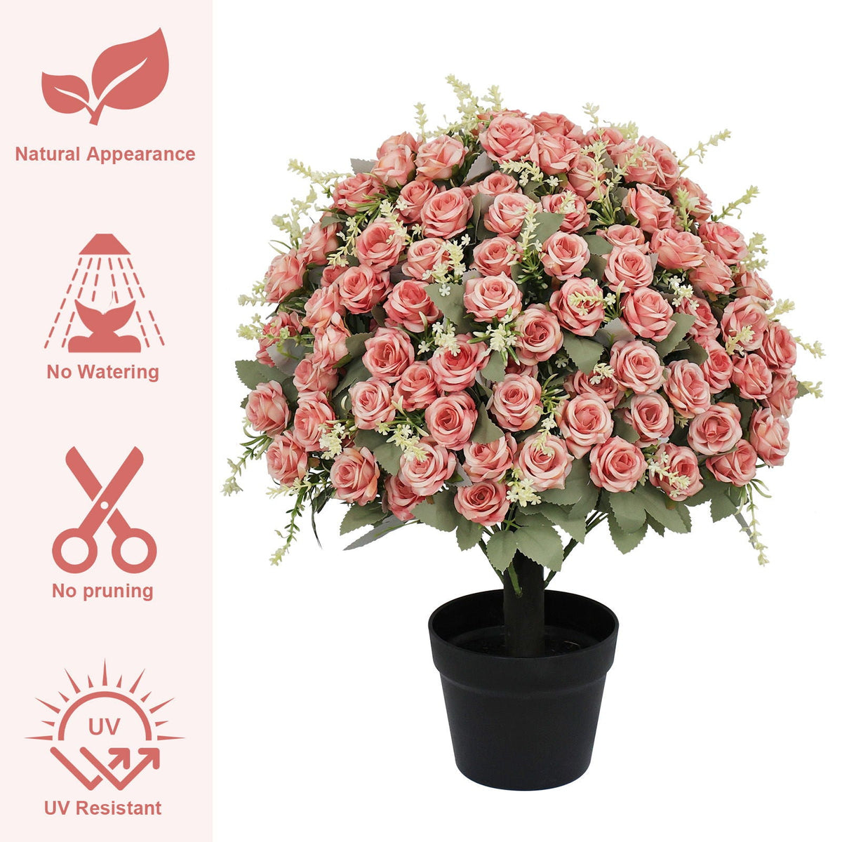 Artificial Rose Decoration with UV Resistant Silk Petals - Green / Pink