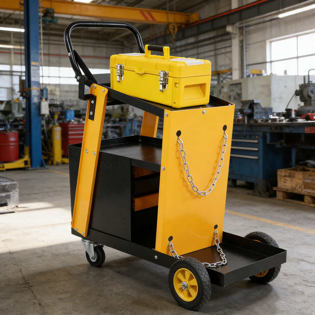Multi-Function Welder Trolley with 4 Drawers and Safety Chains - Iron