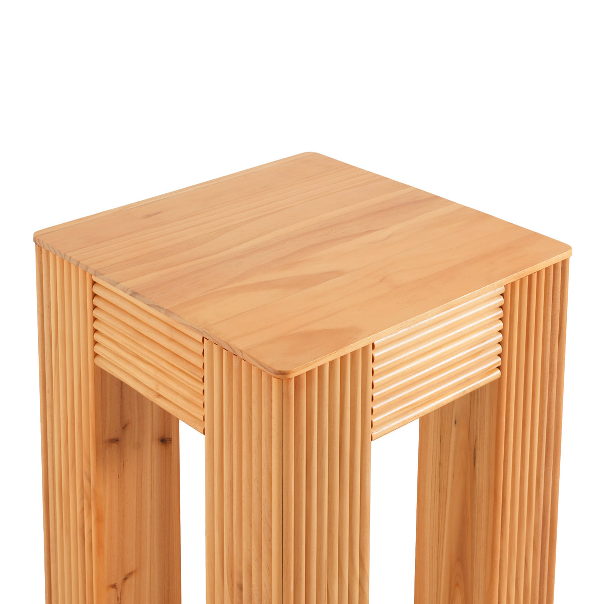 Natural Pine Wood Fluted Side Table with Elephant-Leg Design - Natural Pine