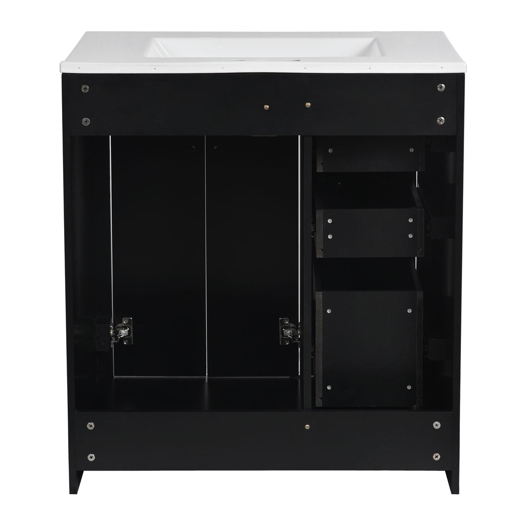 Ceramic Sink Vanity Combo with 3 Drawers and Soft Closing Doors - 30"