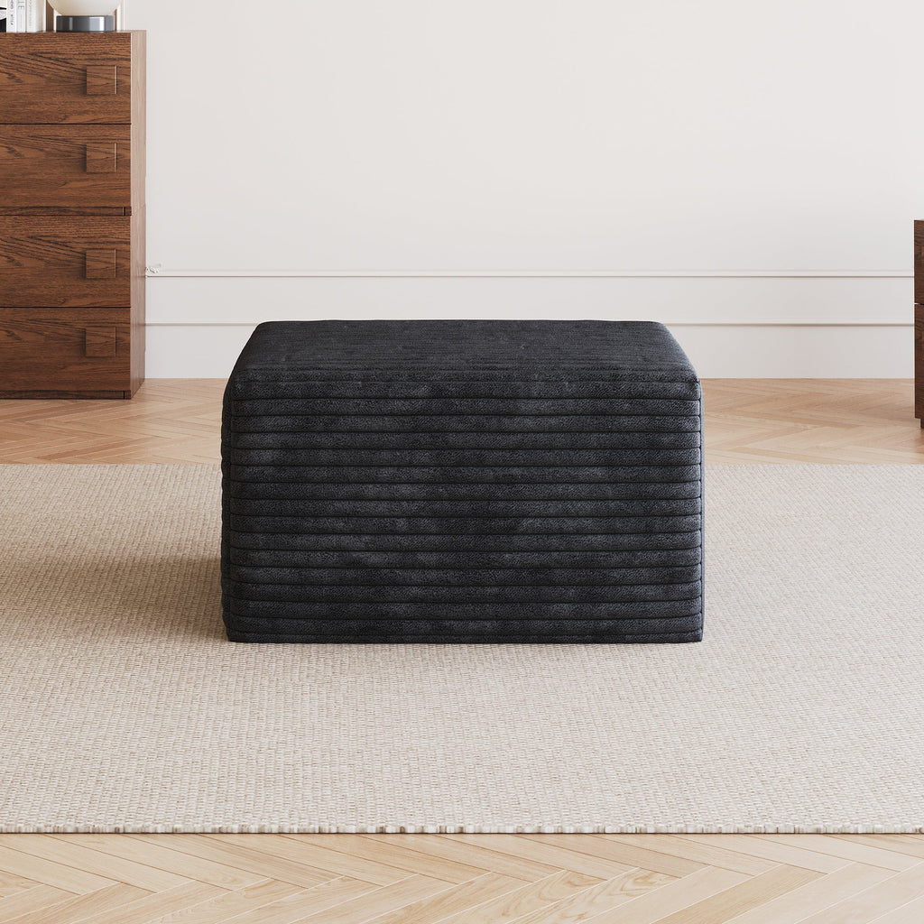 Black Corduroy Sofa Ottoman with Plush Finish - Black