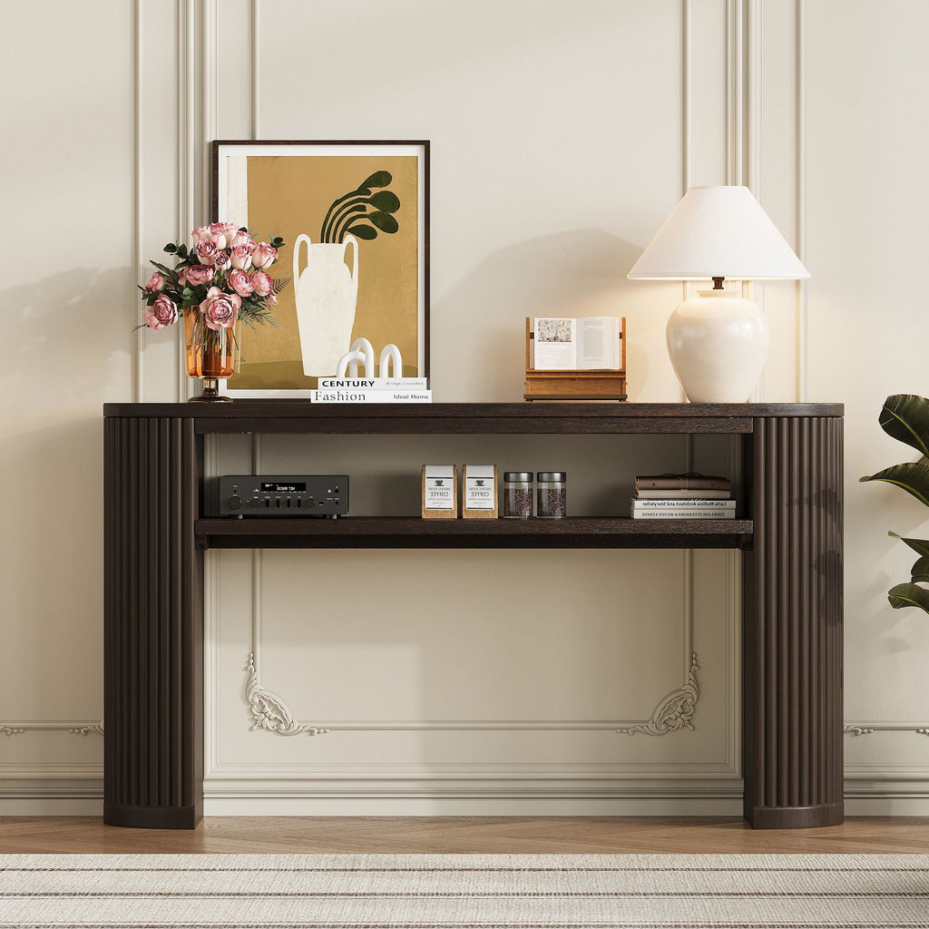 Console Table With Fluted Legs and Open Shelf - Available in Black, Light Brown, Dark Brown