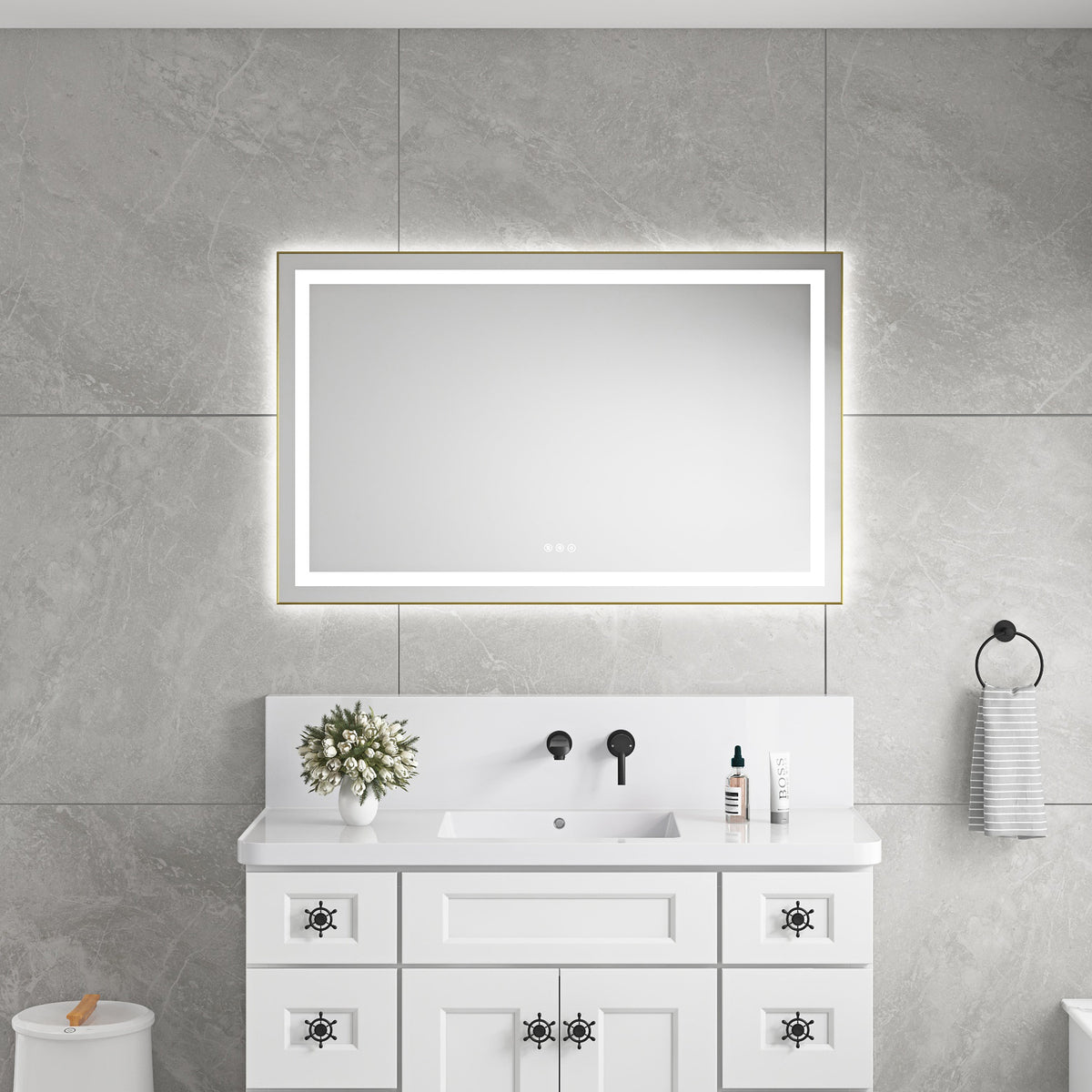 48" x 30" LED Bathroom Mirror with Front and Backlight - Aluminum