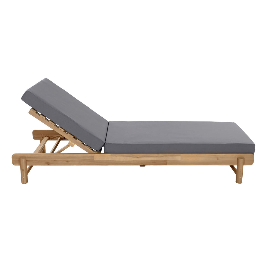 Light Teak Acacia Wood Chaise Lounge Set with Adjustable Backrest - Dark Grey