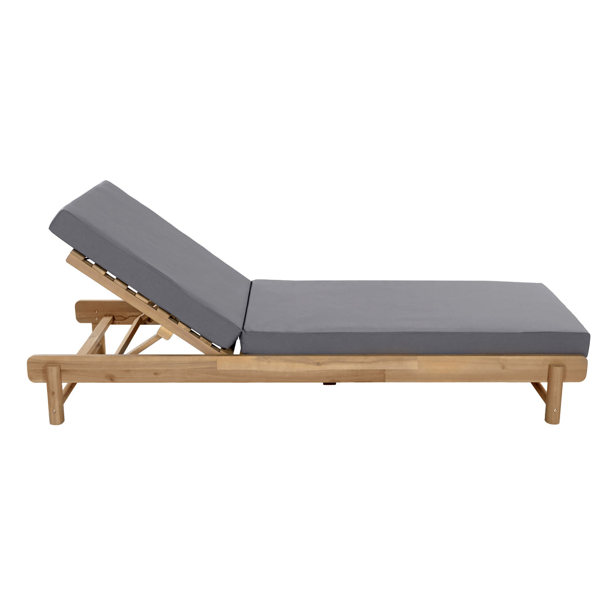 Light Teak Acacia Wood Chaise Lounge Set with Adjustable Backrest - Dark Grey