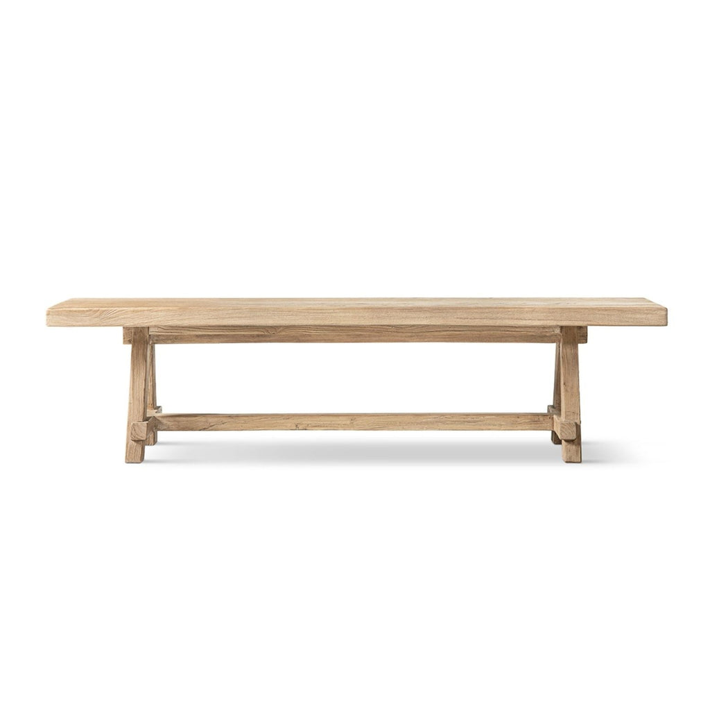Natural Dining Bench with Pillar Base - Solid Reclaimed Elm