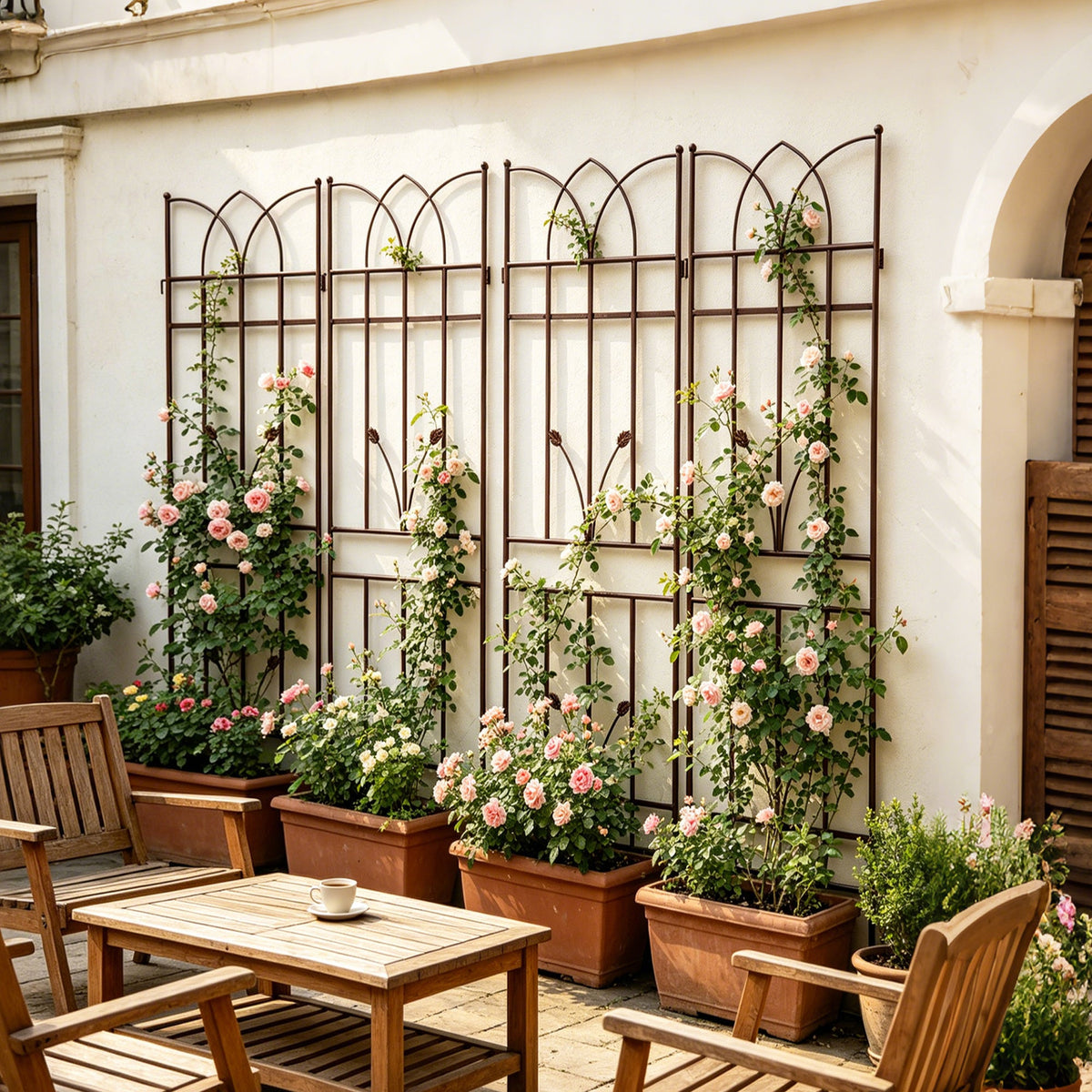 4 Pack Metal Garden Trellis with Rustproof Iron Support - Brown or Black