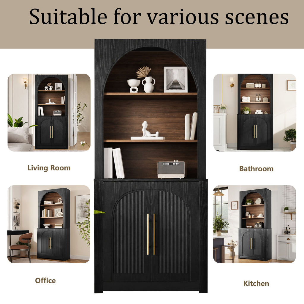 Modern Black Bookcase with Storage Cabinet - Black