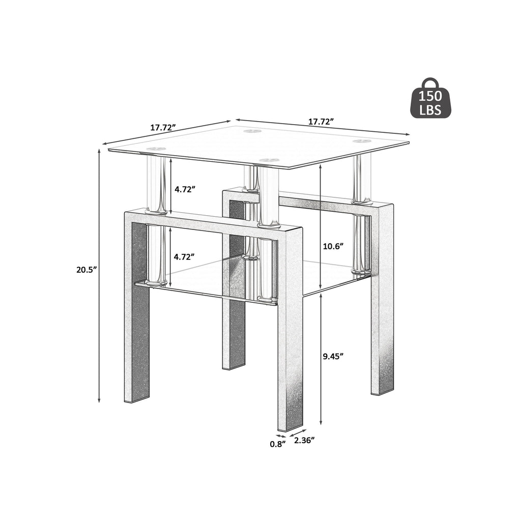 Modern Tempered Glass Tea Table Set with Metal Frame – Black