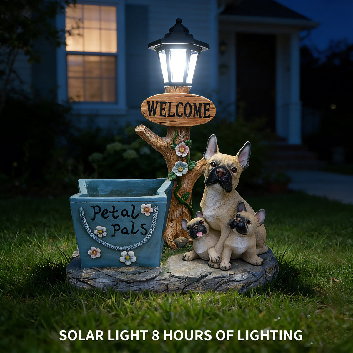 French Bulldog Family Planter Statue with Integrated Planter - Resin