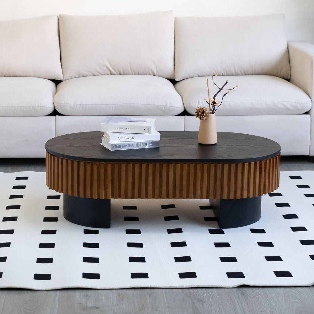 Elliptical Living Room Coffee Table with Hidden Storage and Removable Tabletop - Black or Light Brown