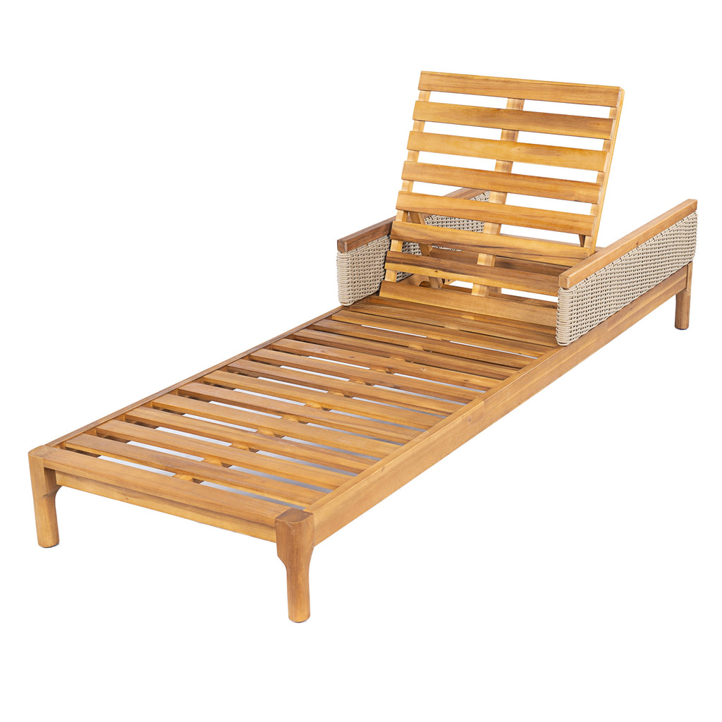 Solid Acacia Wood Sun Lounger Set of 2 with Cushions - Beige & Light Grey