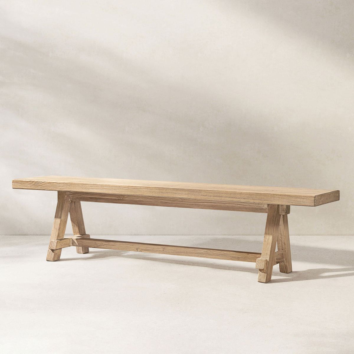 Natural Dining Bench with Pillar Base - Solid Reclaimed Elm