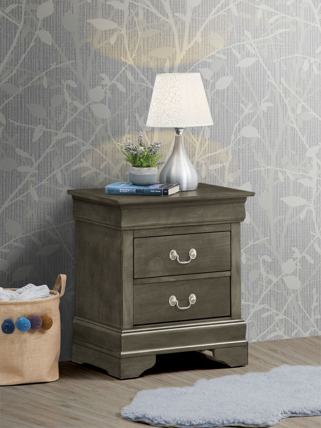 Traditional Style Design Nightstand with Classic Accent - Multiple Colors