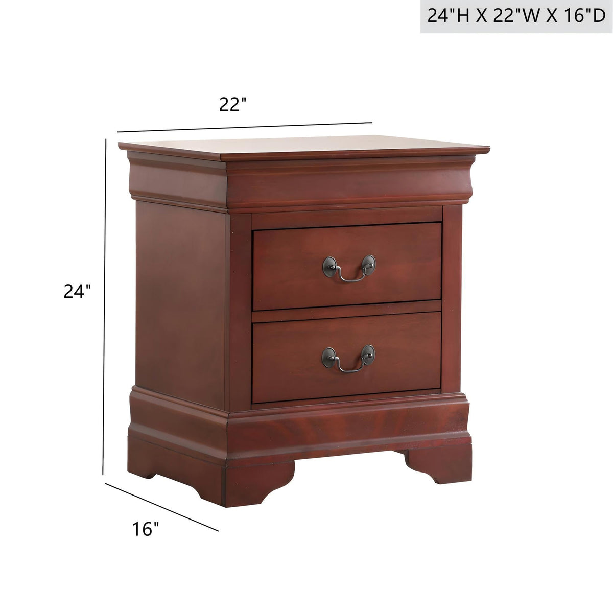 Louis Phillipe Wood Nightstand with Storage Drawers - Multiple Colors