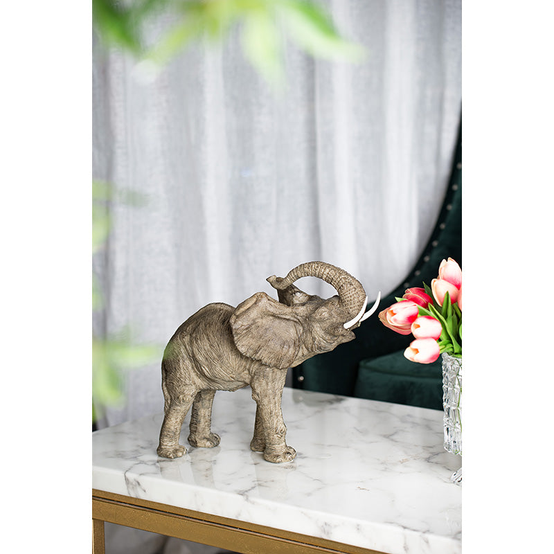 Polyresin Elephant Accent Decorative Object with Trumpeting Design - Black/Polyresin