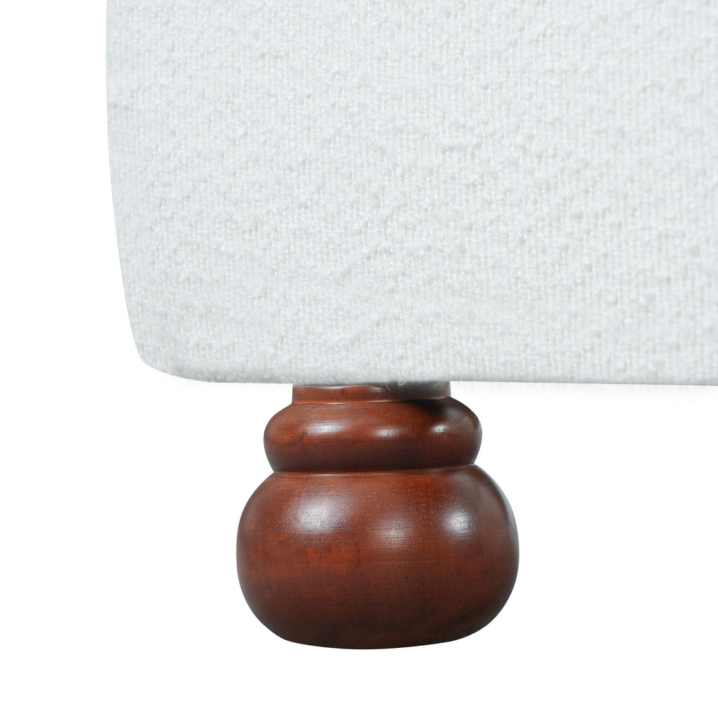 Cream Boucle Upholstered Queen Bed with Rubber Wood Foot