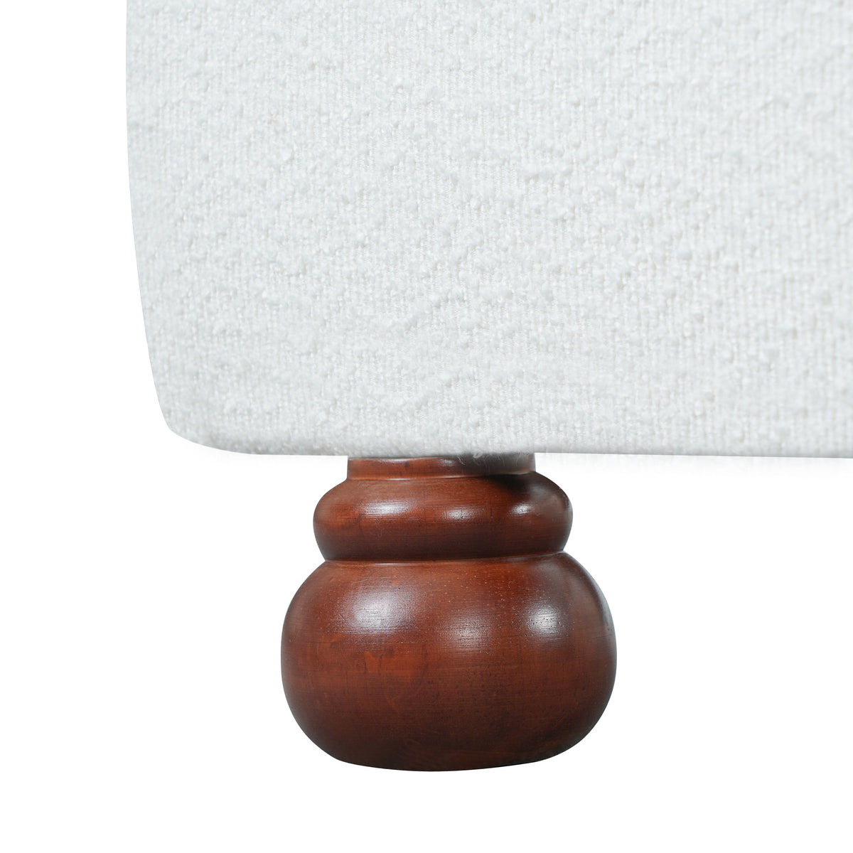 Cream Boucle Upholstered Queen Bed with Rubber Wood Foot