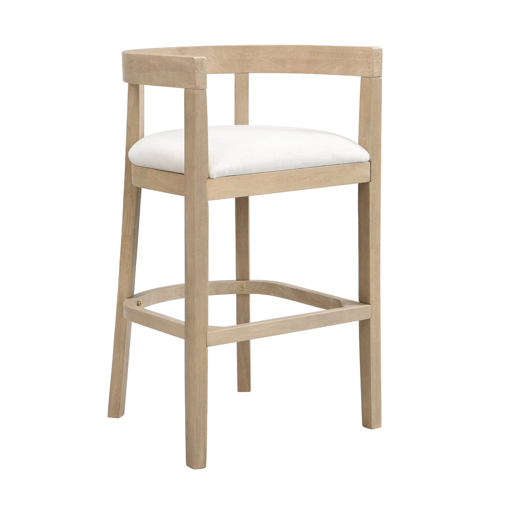 Modern Bar Stools Set of 2 with Upholstered Seats and Cutout Barrel Back - Beige