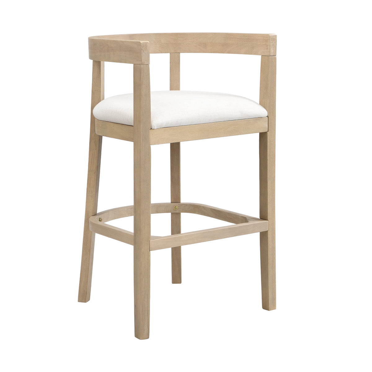 Modern Bar Stools Set of 2 with Upholstered Seats and Cutout Barrel Back - Beige