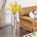Mirrored Tall Floor Vase with Glass Panels - Silver