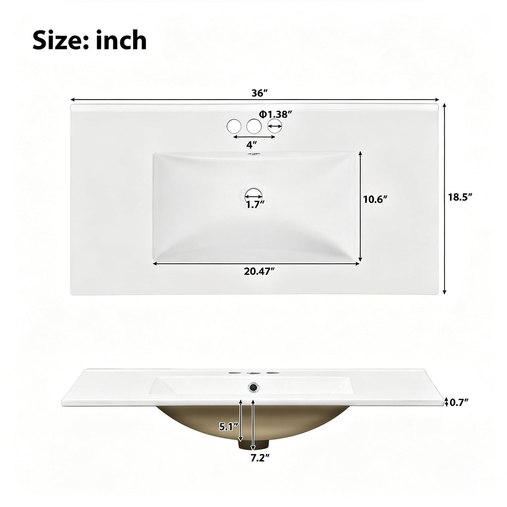 36" Green Bathroom Vanity with Ceramic Sink - Solid Wood Frame