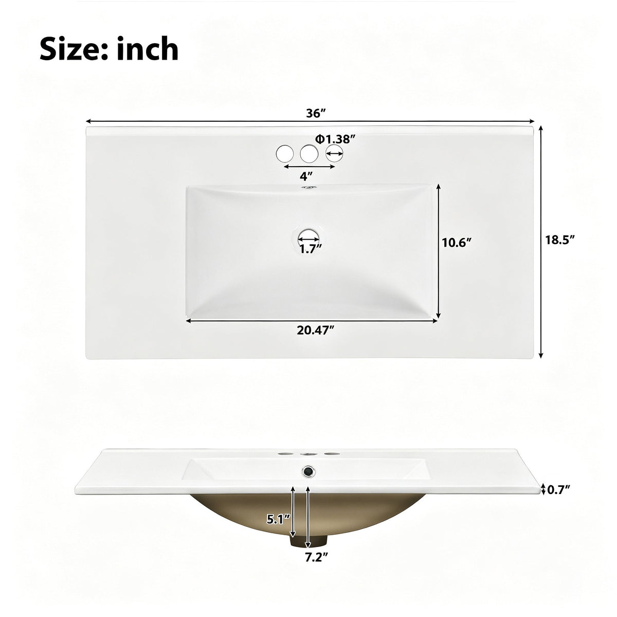 36" Green Bathroom Vanity with Ceramic Sink - Solid Wood Frame