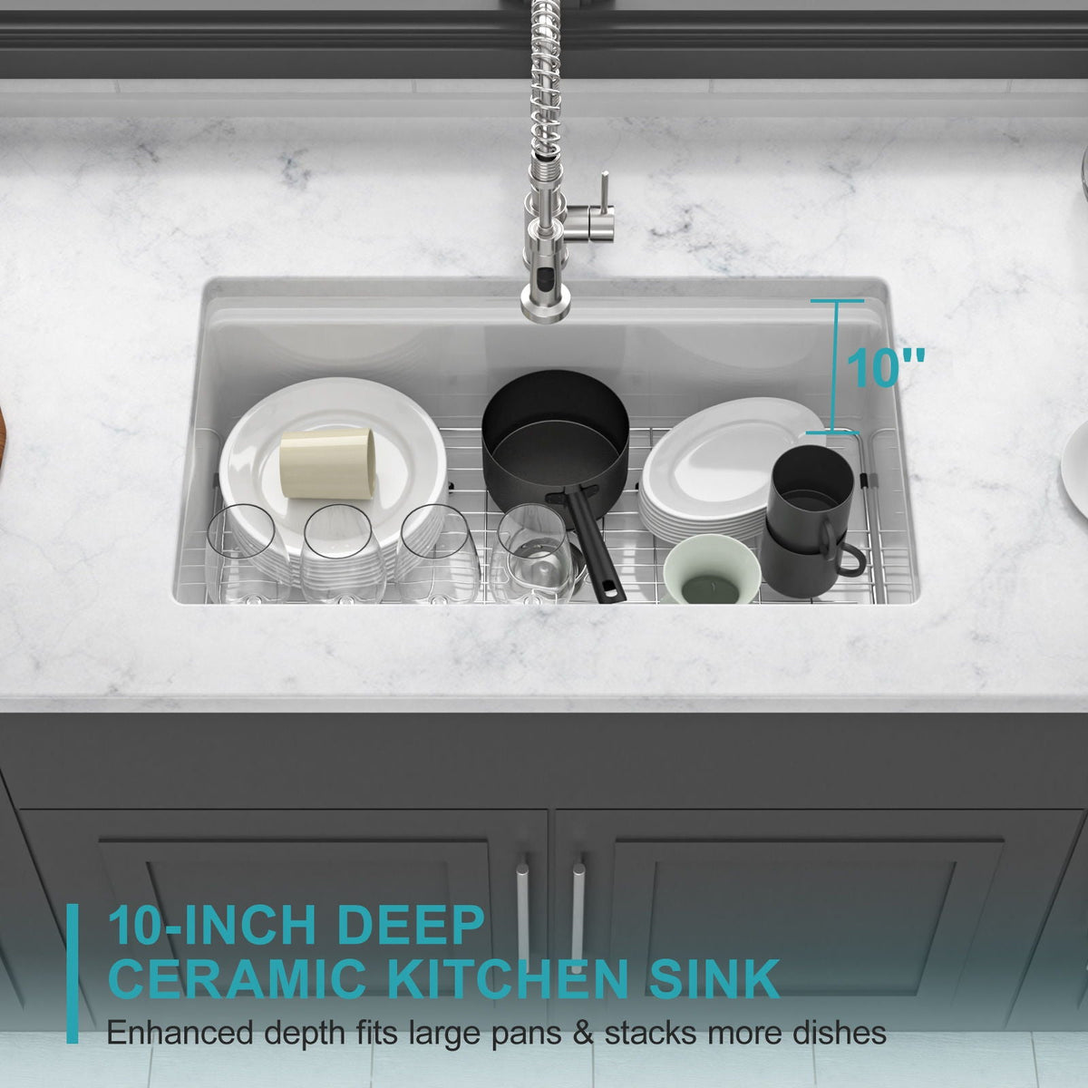 Porcelain Undermount Workstation Single Bowl Kitchen Sink – White