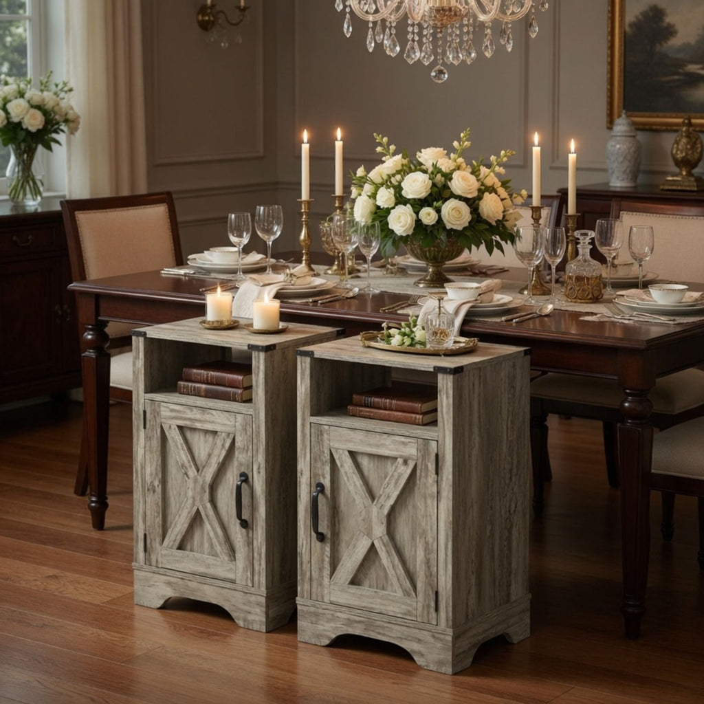 Farmhouse Nightstand with Charging Station & Storage - Multiple Colors