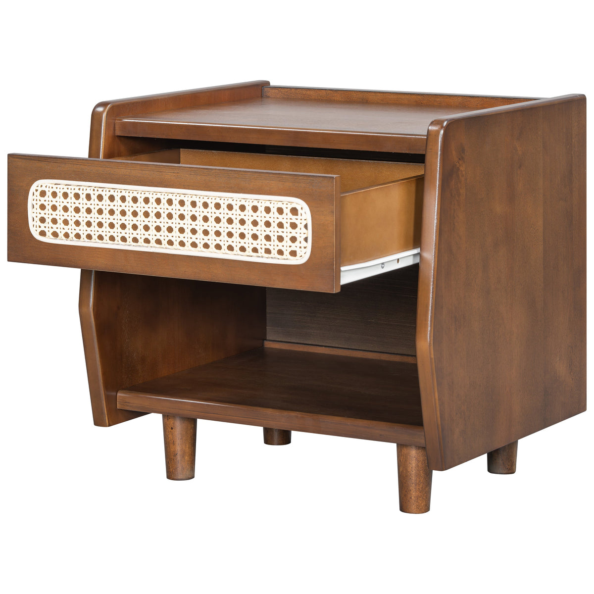 Walnut Nightstand with Rattan Detail for Modern Bedrooms - Walnut